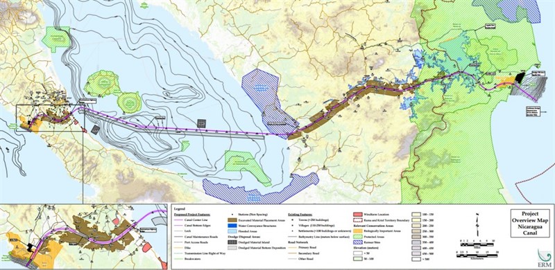 Schéma pravděpodobné trasy Nikaragujského kanálu | www.pbs.org