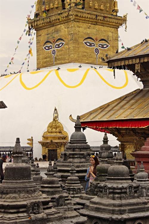 Chrámový buddhistický komplex na vrcholu - Svayambhunath